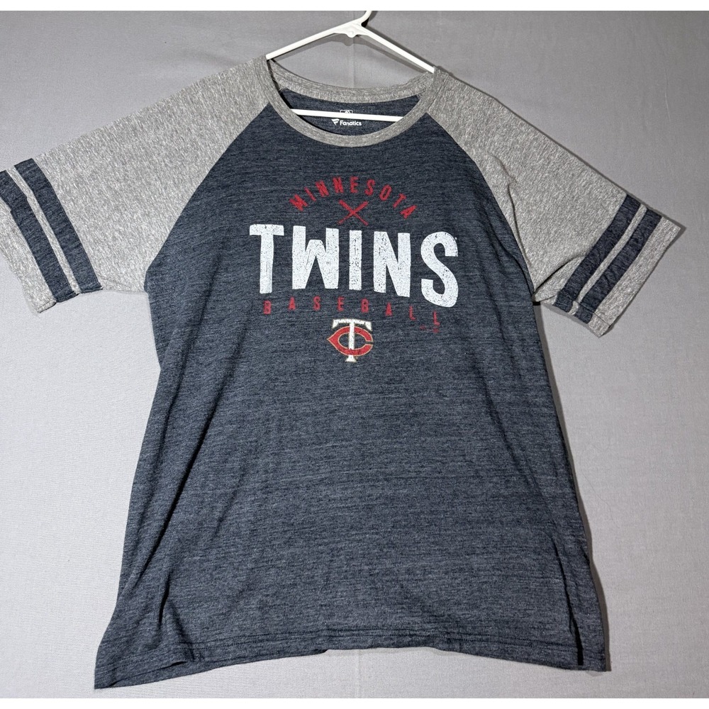 Fanatics Minnesota Twins Baseball MLB T-Shirt Two Stripe Raglan HTF Men XL Gray
